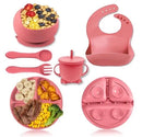 Conjunto Kit POOL de Alimentação para Bebês de Silicone 8 Peças Prato Babador Copo Tigela Talheres Bebê Criança
