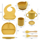 Conjunto Kit POOL de Alimentação para Bebês de Silicone 8 Peças Prato Babador Copo Tigela Talheres Bebê Criança