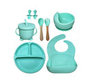 Conjunto Kit POOL de Alimentação para Bebês de Silicone 8 Peças Prato Babador Copo Tigela Talheres Bebê Criança