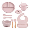Conjunto Kit POOL de Alimentação para Bebês de Silicone 8 Peças Prato Babador Copo Tigela Talheres Bebê Criança