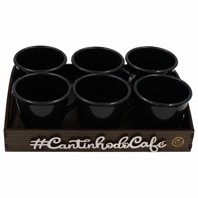 Kit 6 Xícaras Alemã Acrílica Preta Com Bandeja Cantinho do Café