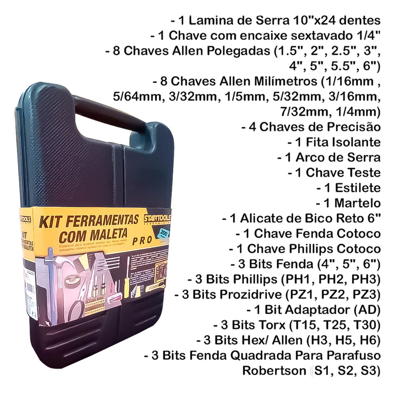 Kit Jogo Ferramentas 248 Peças Maleta Serviço Gerais Soquetes Chaves Combinada Luva Pigmentada