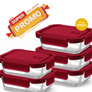 Conjunto de 10 Marmitas Prêmio Hermético Vidro 4 Travas 375ml Retangular Vermelho