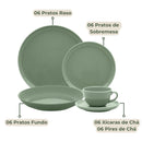 Aparelho de Jantar E Chá 30 Peças Flat Matcha Verde Oxford Puro Luxo