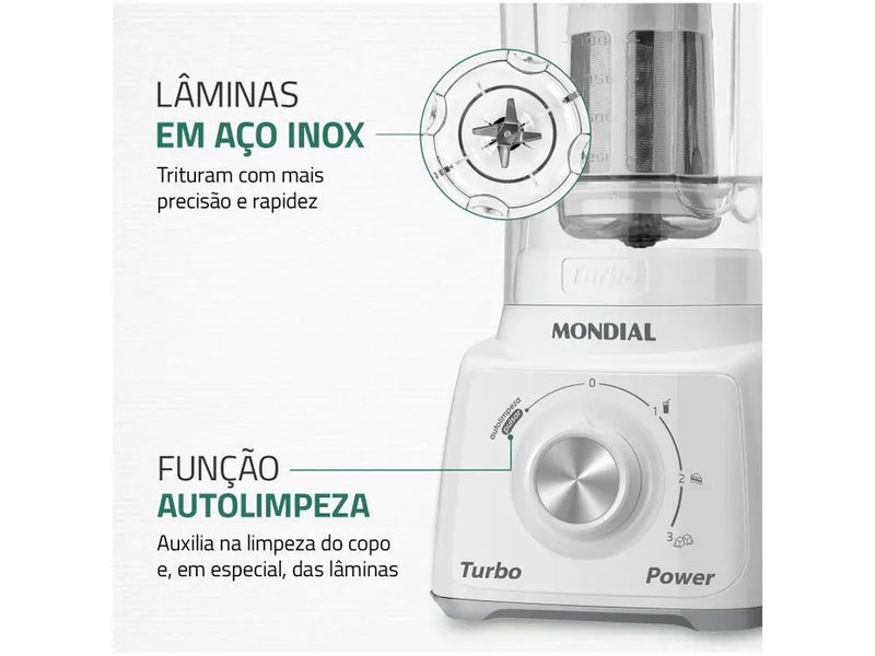 L-99-WG Mondial Turbo Power Blender with Filter 3 Speeds 500W White and Grey-220V