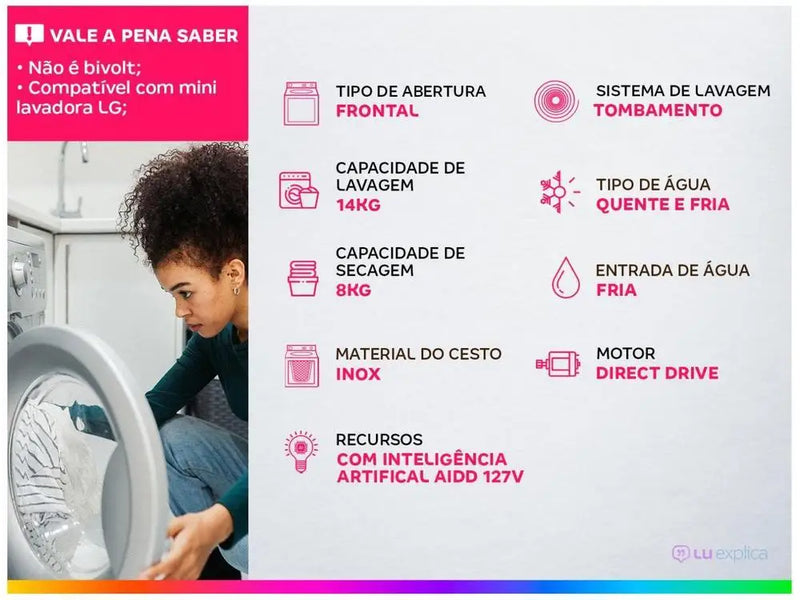 Lava e Seca LG 14kg Smart VC4 CV5014WC4 com-110V