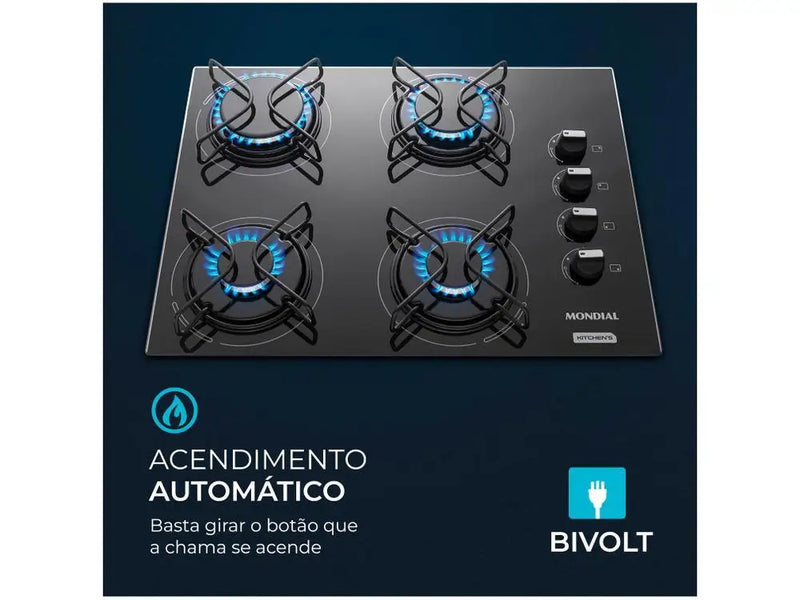 Cooktop 4 Mondial Bocas LPG Gas Black-Bivolt