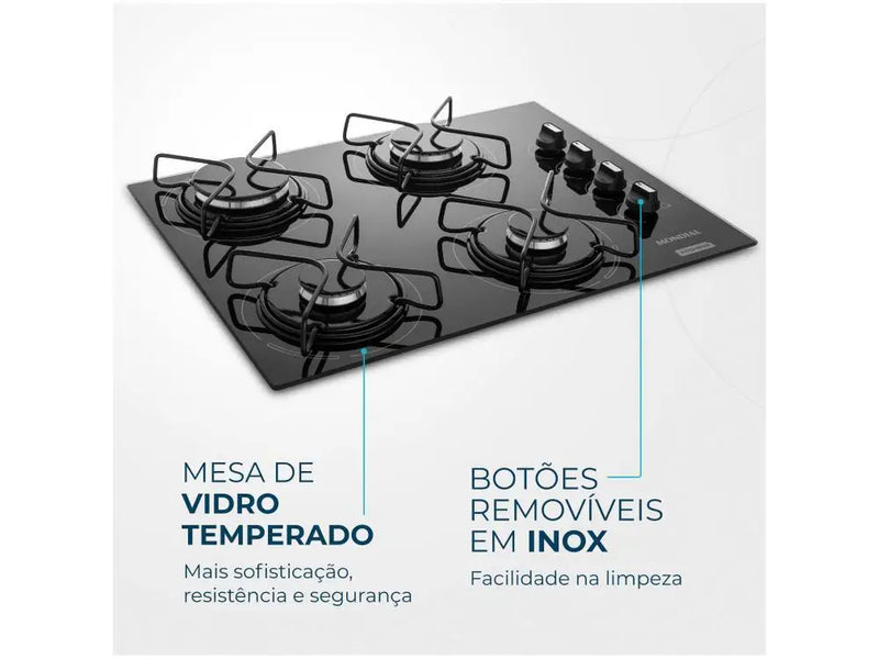 Cooktop 4 Mondial Bocas LPG Gas Black-Bivolt