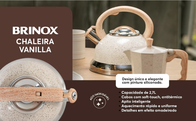 Chaleira de Apito com Indução - Brinox - Roma 2,7 litros - Cor Vanilla