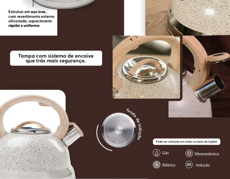 Chaleira de Apito com Indução - Brinox - Roma 2,7 litros - Cor Vanilla
