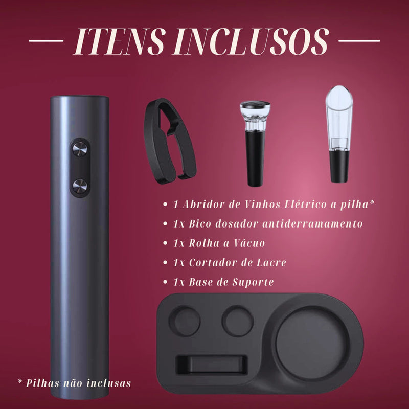 Kit Abridor De Vinho Automático Saca Rolha Elétrico Premium